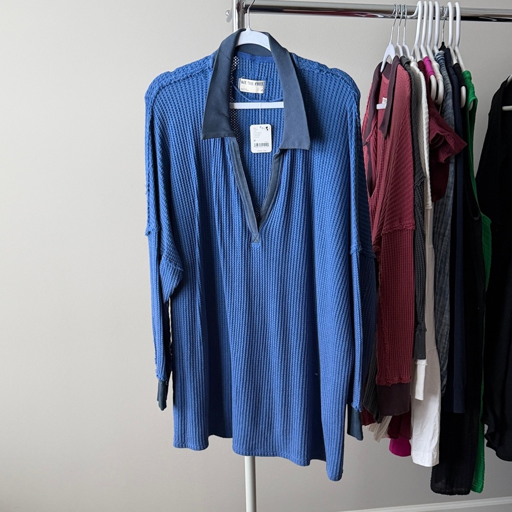 We The Free Textured Blue Top